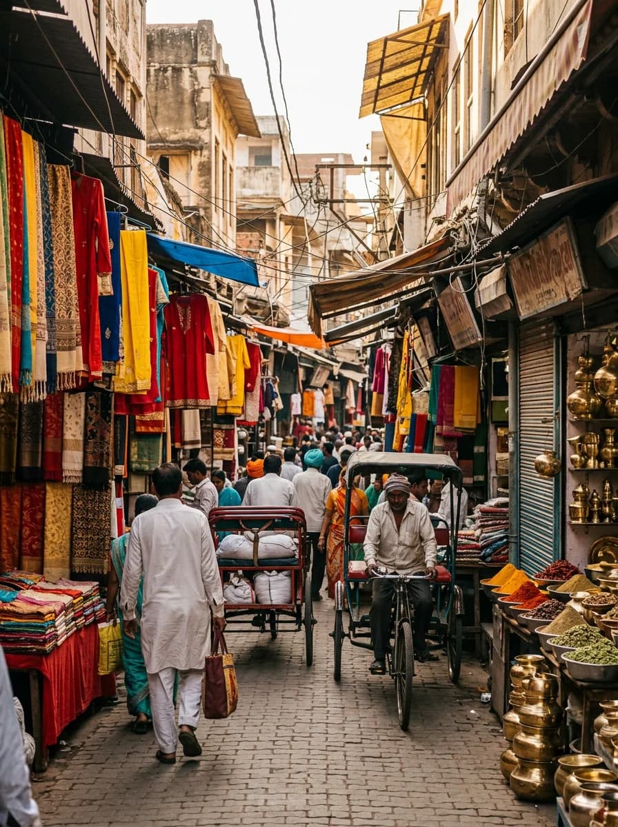 Puestos de telas y especias en Kinari Bazar