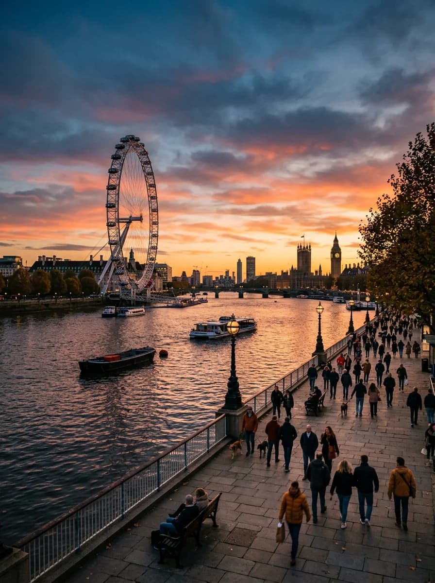 El paseo del South Bank con el London Eye