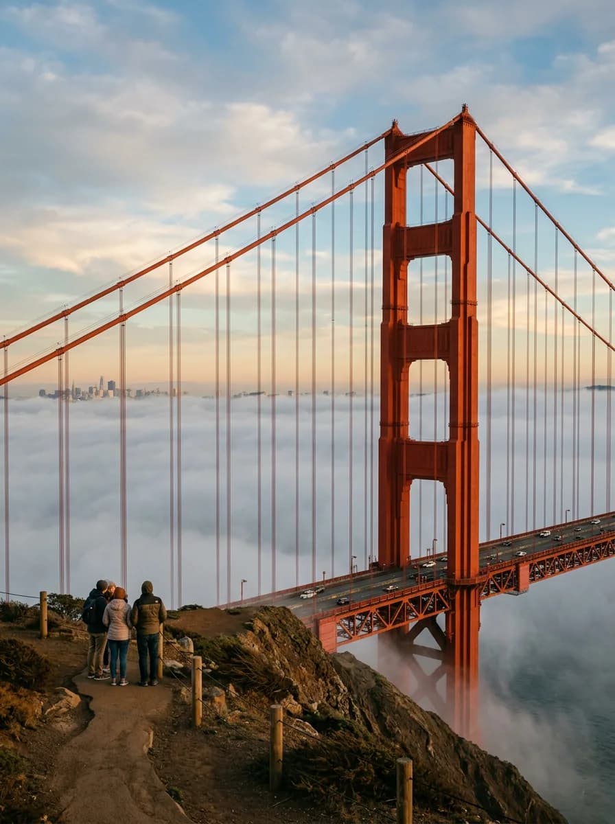 El Golden Gate desde Battery Spencer entre la niebla
