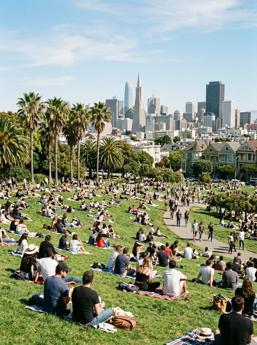Dolores Park en un día de sol, en The Mission