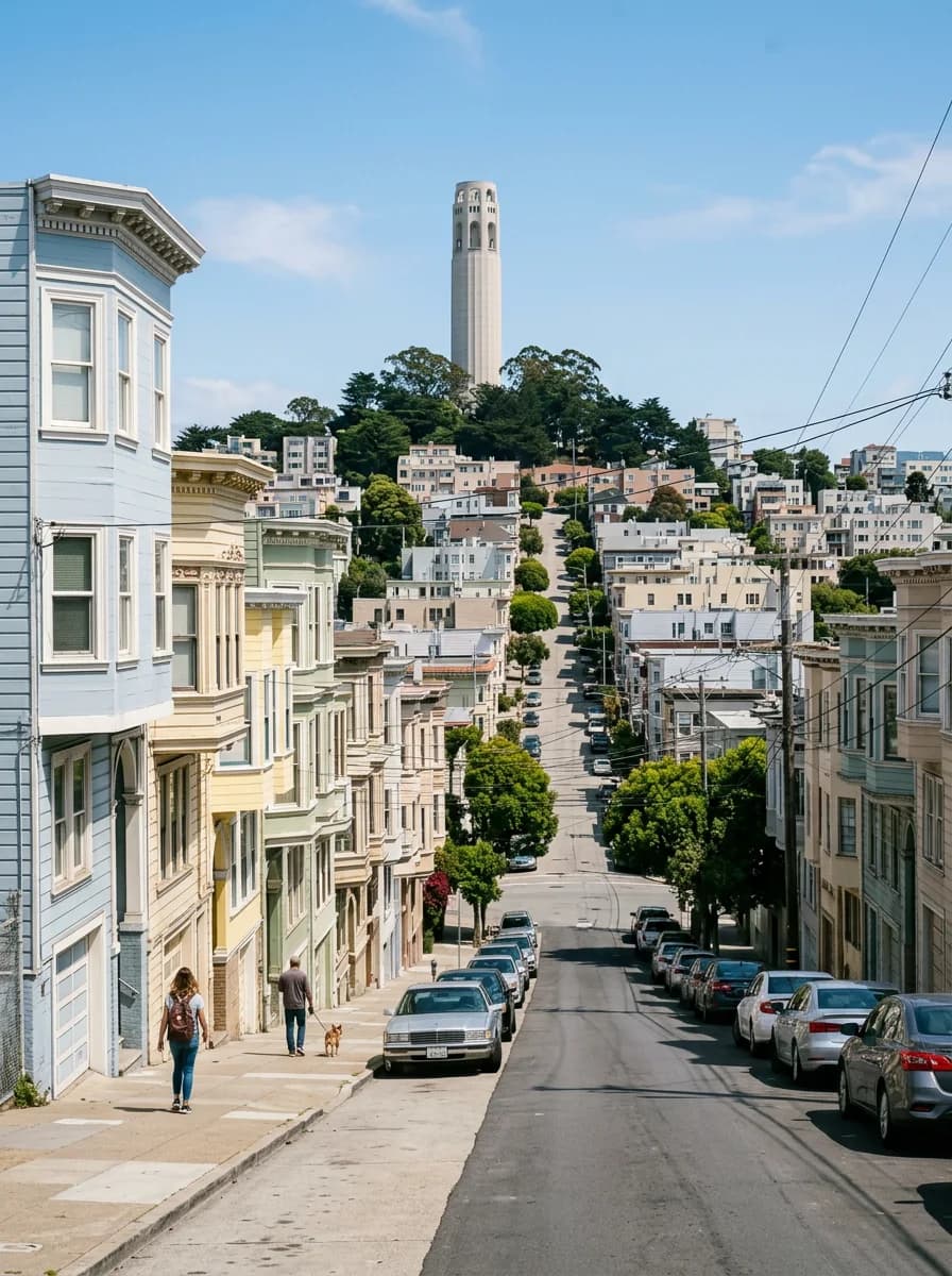 Calle de North Beach con la Coit Tower al fondo